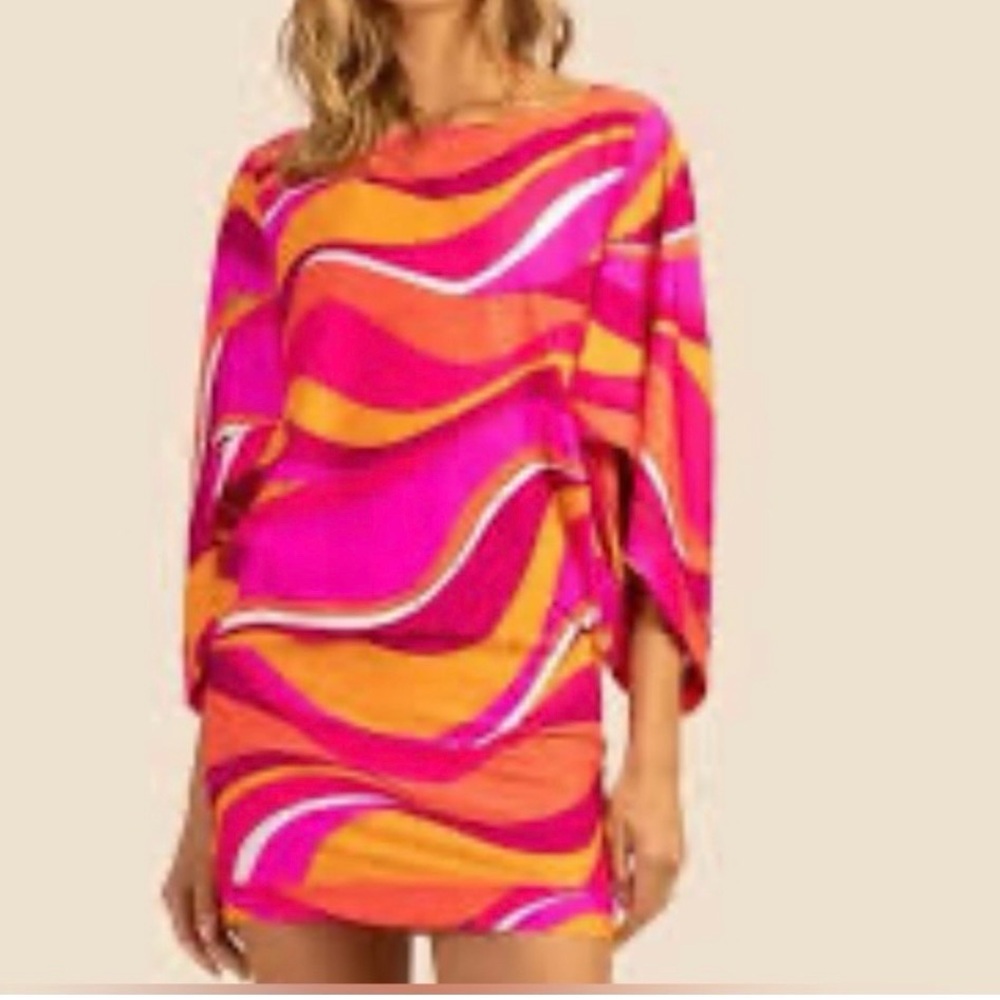 Trina Turk Vivid Vista Drape-Sleeve Swim Tunic Cover Ups Size Lg